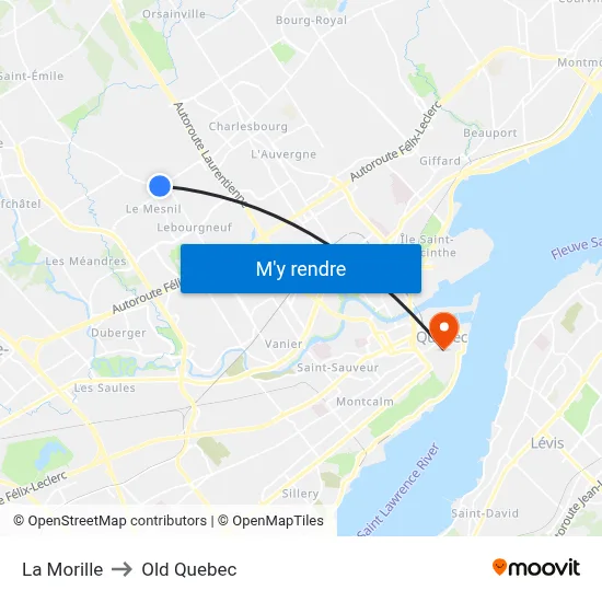 La Morille to Old Quebec map