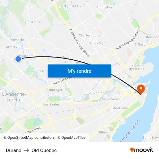 Durand to Old Quebec map