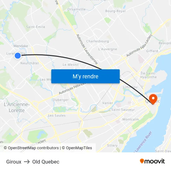 Giroux to Old Quebec map