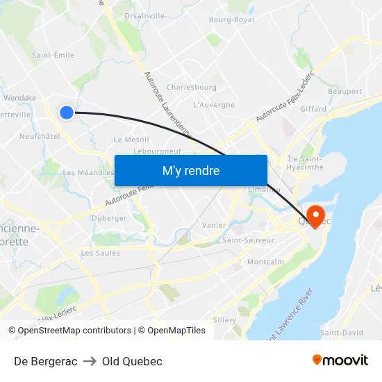 De Bergerac to Old Quebec map