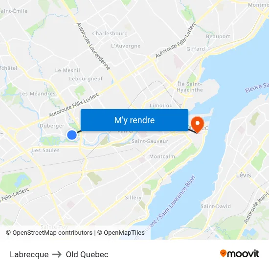 Labrecque to Old Quebec map