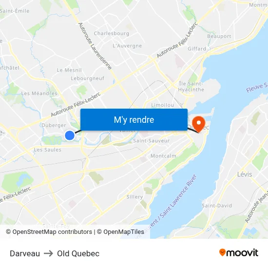 Darveau to Old Quebec map