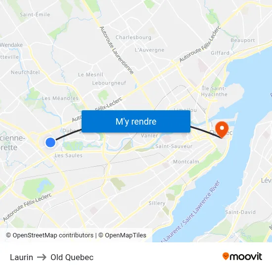 Laurin to Old Quebec map