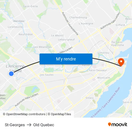 St-Georges to Old Quebec map
