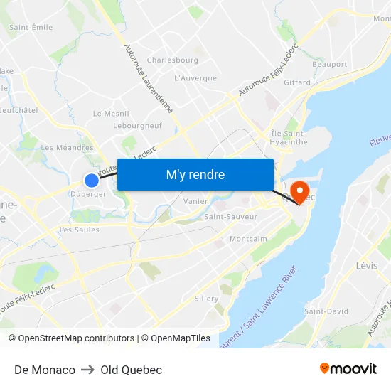 De Monaco to Old Quebec map