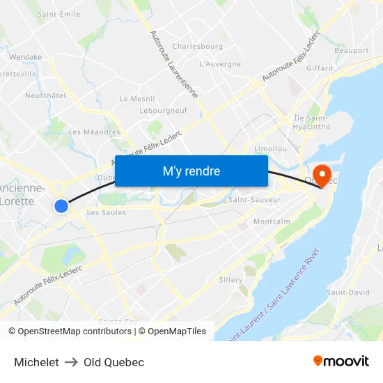 Michelet to Old Quebec map