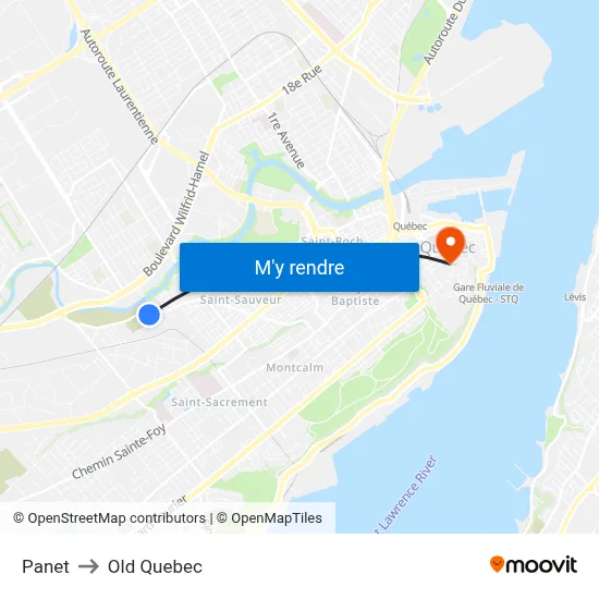 Panet to Old Quebec map