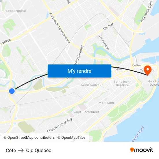 Côté to Old Quebec map