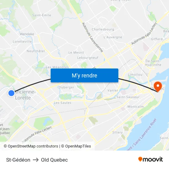 St-Gédéon to Old Quebec map