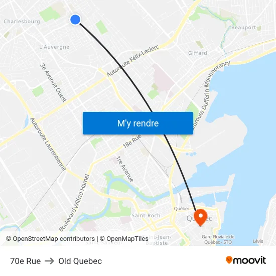 70e Rue to Old Quebec map