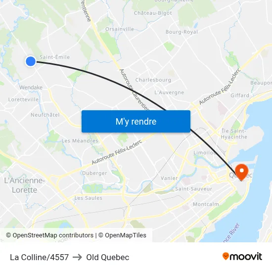 La Colline/4557 to Old Quebec map