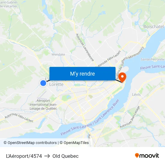 L'Aéroport/4574 to Old Quebec map