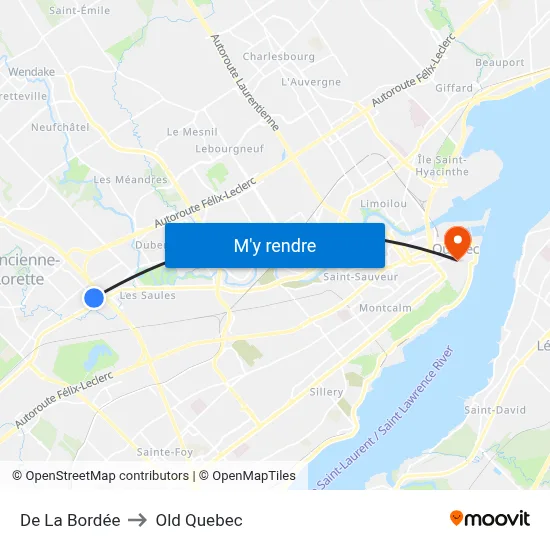 De La Bordée to Old Quebec map