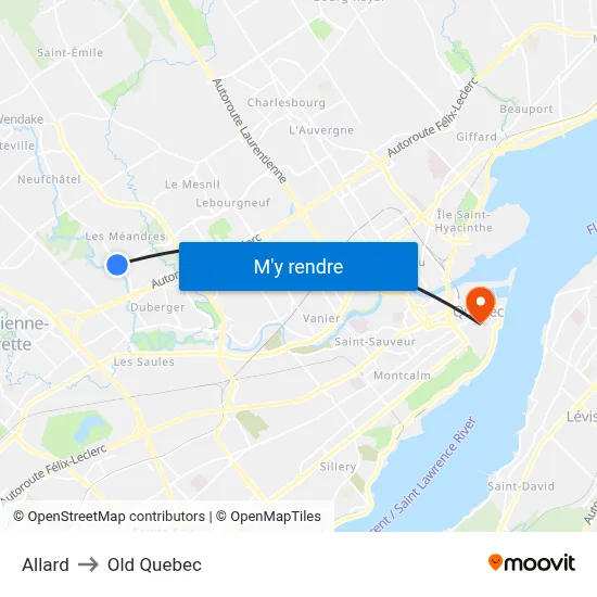 Allard to Old Quebec map
