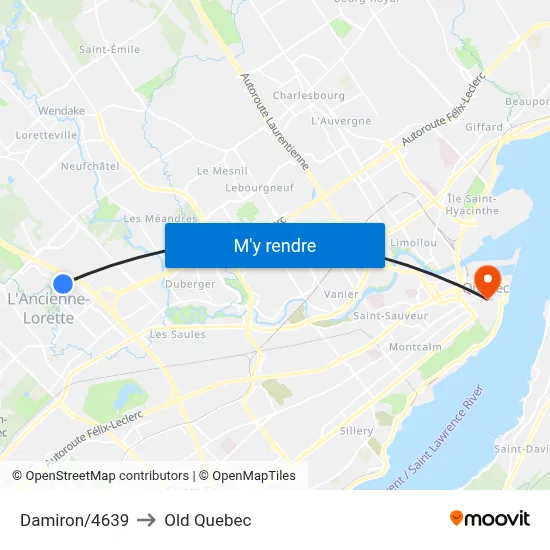Damiron/4639 to Old Quebec map