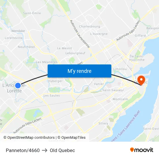 Panneton/4660 to Old Quebec map