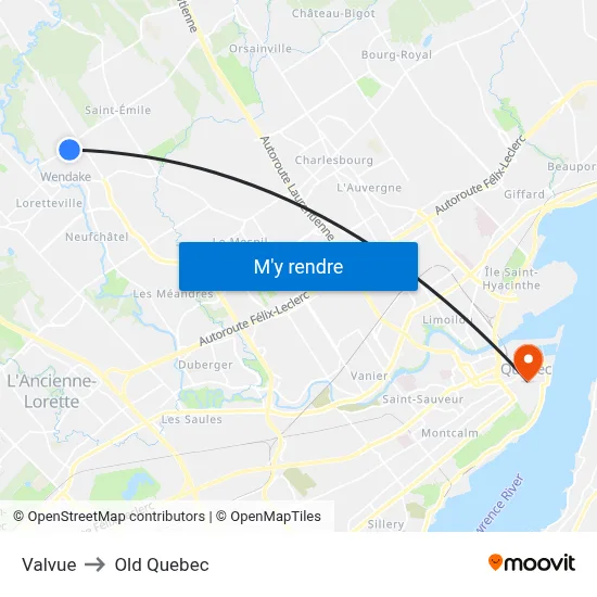 Valvue to Old Quebec map