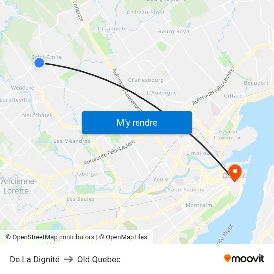 De La Dignité to Old Quebec map