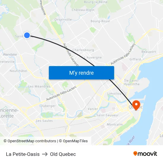 La Petite-Oasis to Old Quebec map