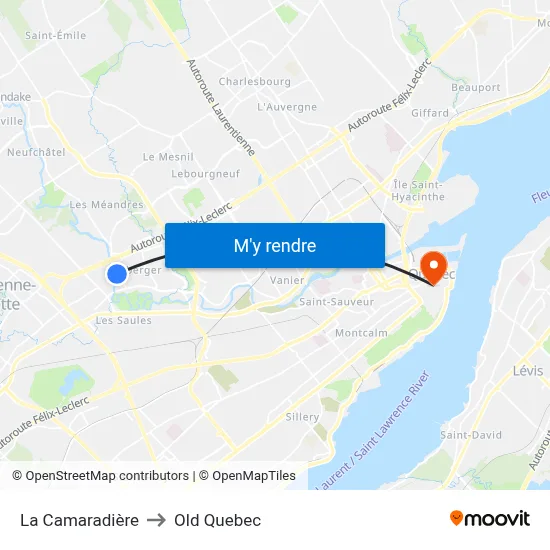 La Camaradière to Old Quebec map