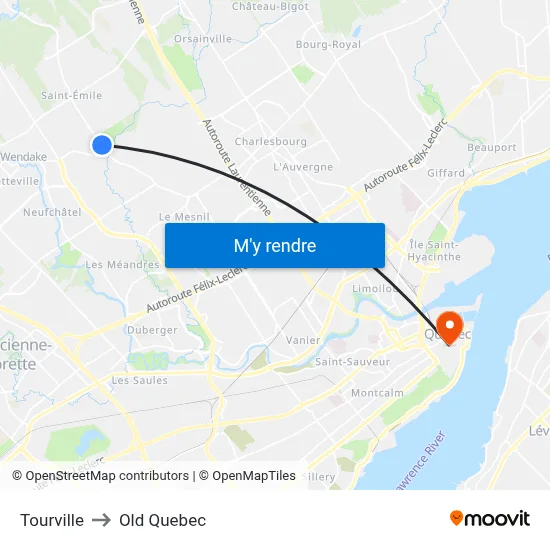 Tourville to Old Quebec map