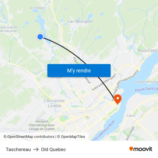 Taschereau to Old Quebec map