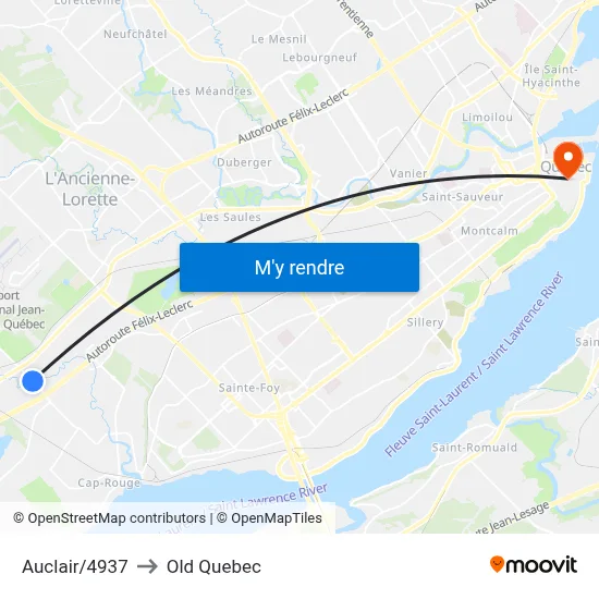 Auclair/4937 to Old Quebec map