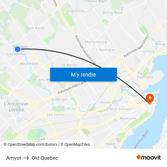 Amyot to Old Quebec map