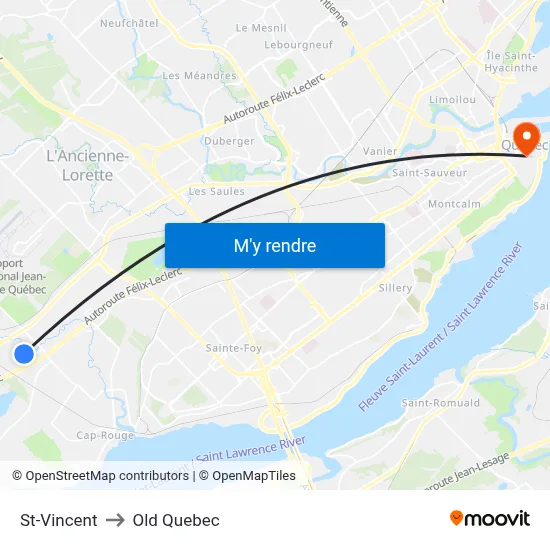 St-Vincent to Old Quebec map