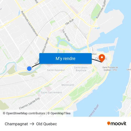 Champagnat to Old Quebec map