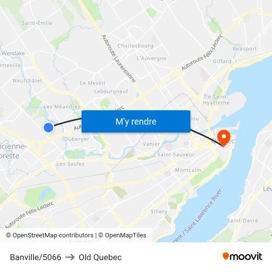 Banville/5066 to Old Quebec map