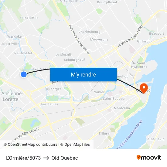L'Ormière/5073 to Old Quebec map