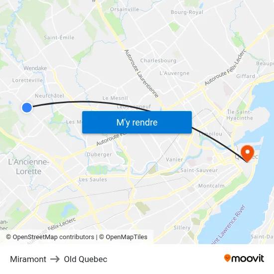 Miramont to Old Quebec map
