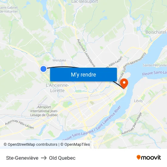 Ste-Geneviève to Old Quebec map