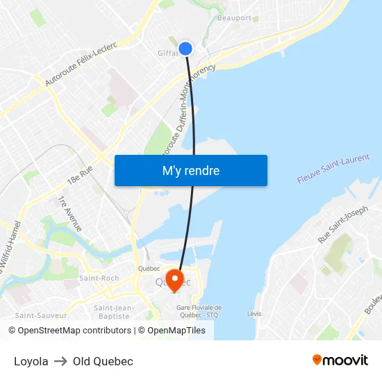 Loyola to Old Quebec map