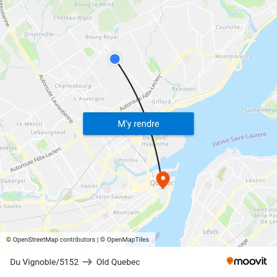 Du Vignoble/5152 to Old Quebec map
