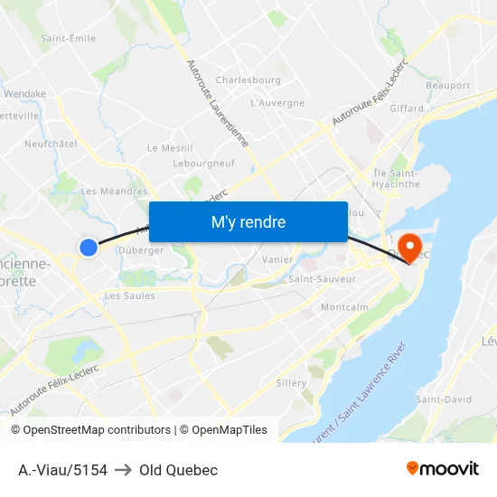 A.-Viau/5154 to Old Quebec map