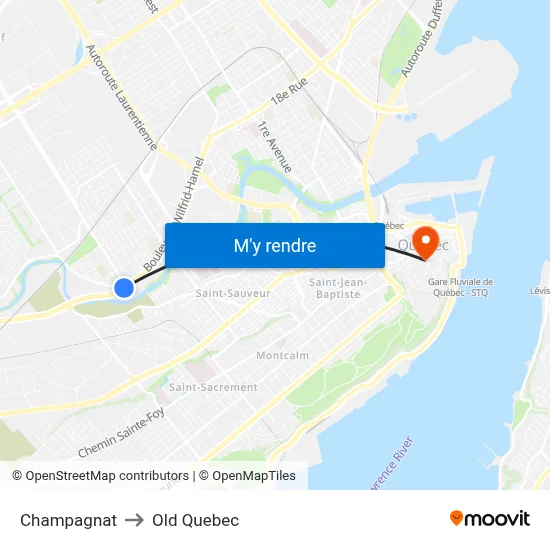 Champagnat to Old Quebec map