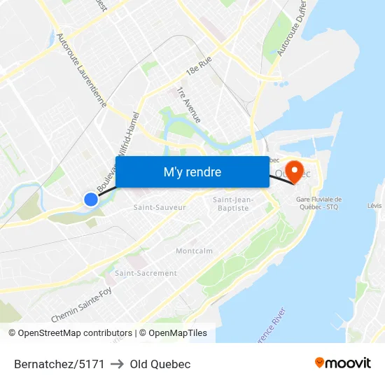 Bernatchez/5171 to Old Quebec map