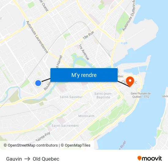 Gauvin to Old Quebec map