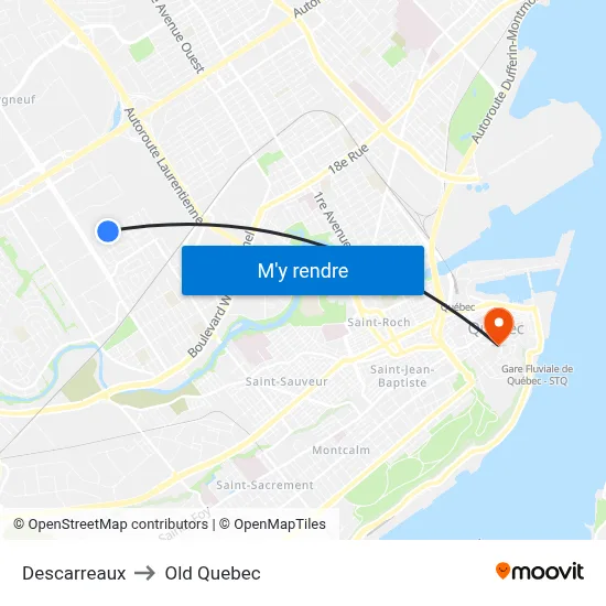 Descarreaux to Old Quebec map