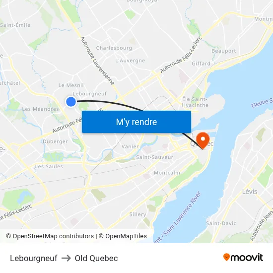 Lebourgneuf to Old Quebec map