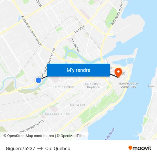 Giguère/5237 to Old Quebec map