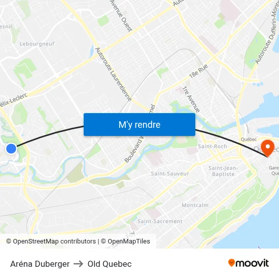 Aréna Duberger to Old Quebec map
