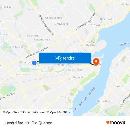 Laverdière to Old Quebec map