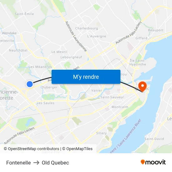 Fontenelle to Old Quebec map