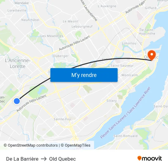 De La Barrière to Old Quebec map