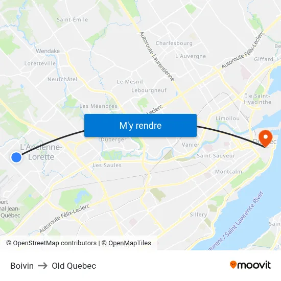 Boivin to Old Quebec map