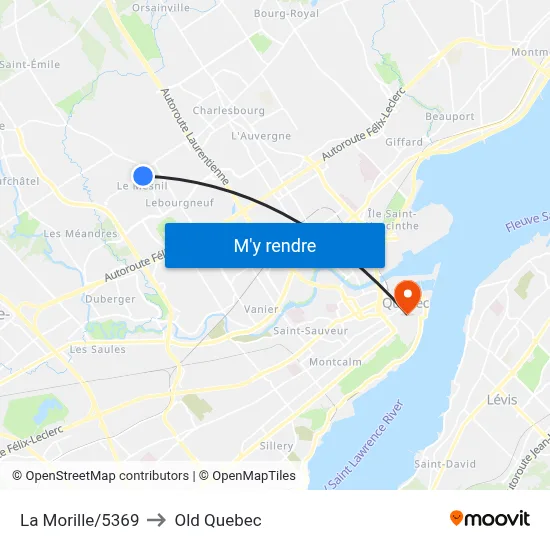 La Morille/5369 to Old Quebec map