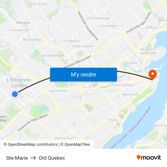 Ste-Marie to Old Quebec map